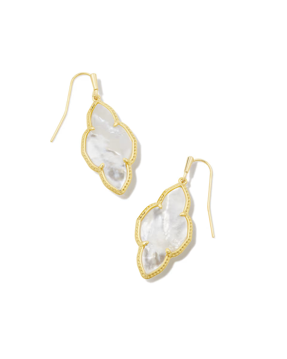 Abbie Gold Drop Earrings in Rose Quartz