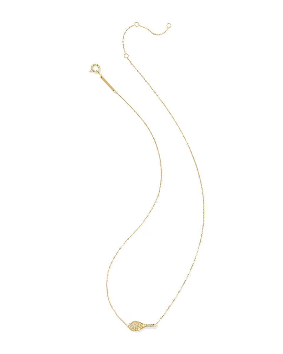 Diamond Accent Tennis Racket 14k Yellow Gold Necklace