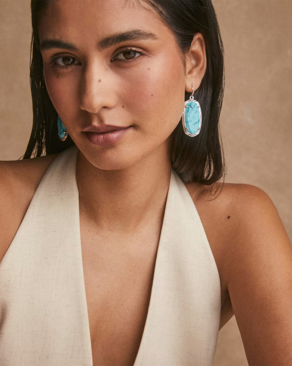 Elle Vintage Silver Etch Frame Drop Earrings in Variegated Turquoise Magnesite