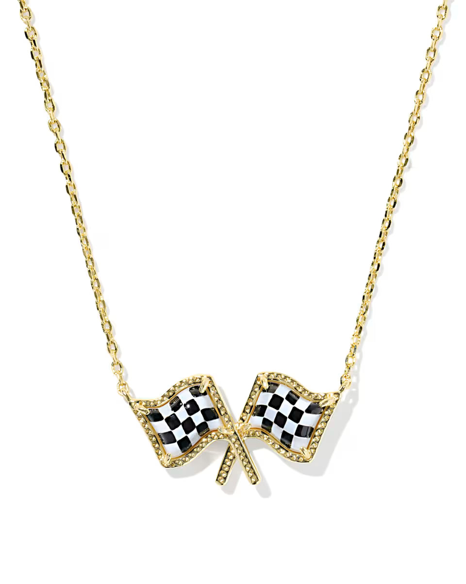 Checkered Flag Silver Short Pendant Necklace