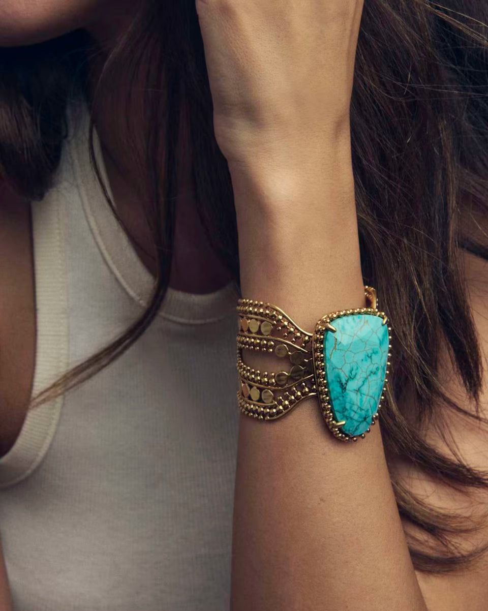 Abena Vintage Silver Statement Bracelet in Variegated Turquoise Magnesite