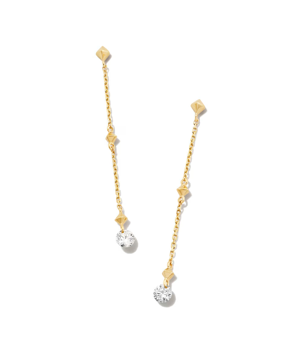 0.2 ct Floating Lab Grown White Diamond Linear Earrings in 14k Yellow Gold
