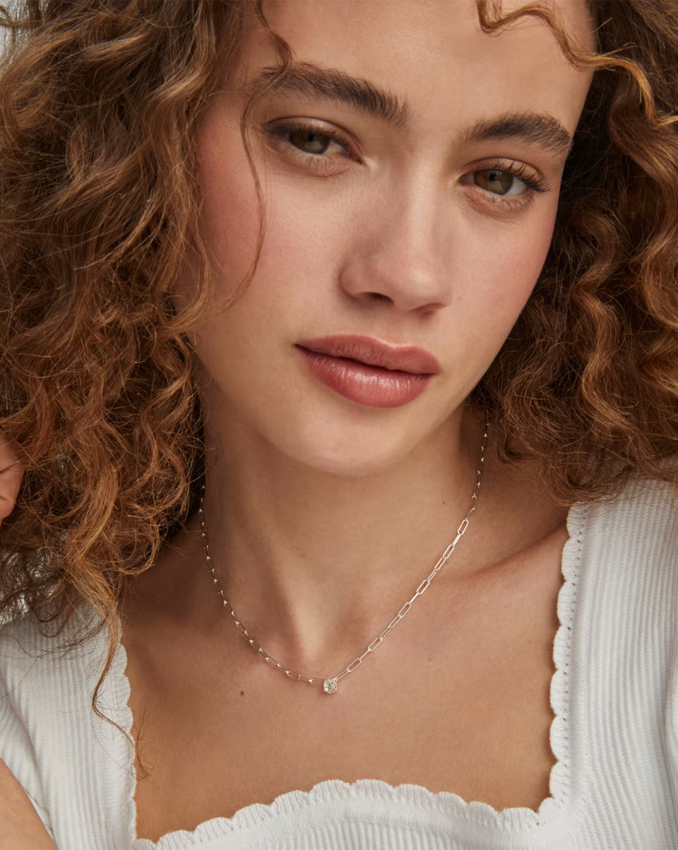 Virginia 18k Gold Vermeil Paperclip Necklace in White Topaz