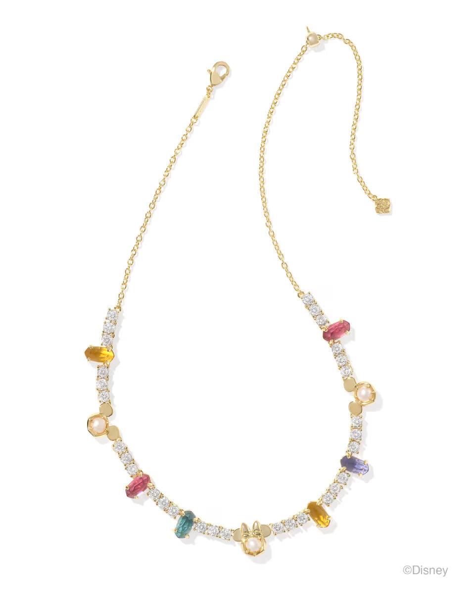 Disney | Kendra Scott Gold Mickey Mouse and Minnie Mouse Tennis Necklace in White CZ
