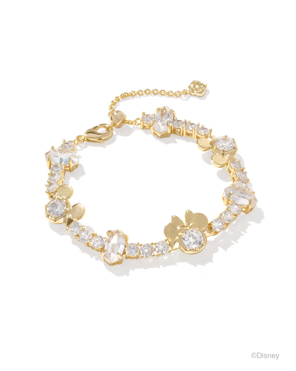 Disney | Kendra Scott Gold Mickey Mouse and Minnie Mouse Tennis Bracelet in White CZ