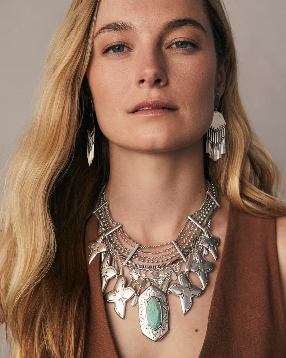 Keziah Vintage Silver Statement Necklace in Sea Green Chrysocolla