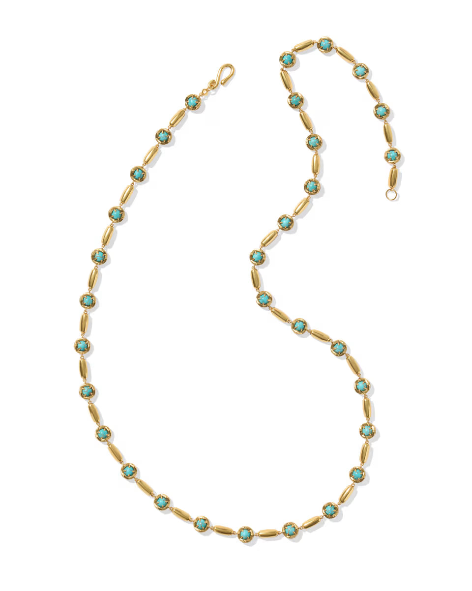Ida Vintage Gold Long Strand Necklace in Variegated Turquoise Magnesite