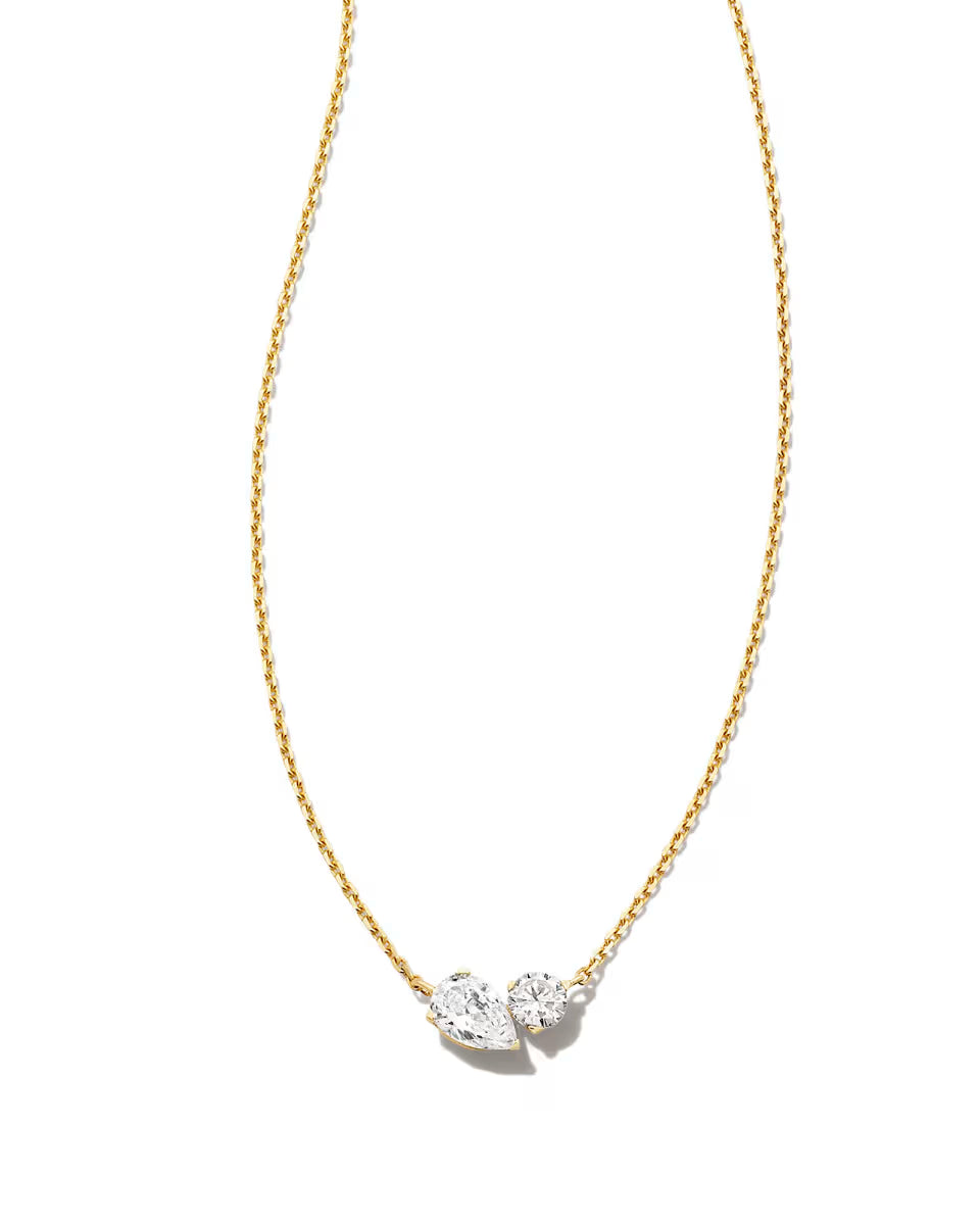 0.51 ct Lab Grown White Diamond Toi et Moi Small Pendant Necklace in 14k Yellow Gold