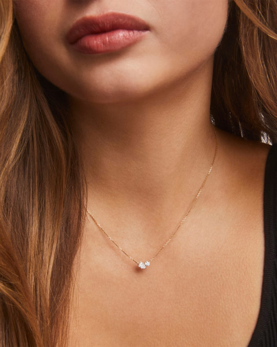 0.51 ct Lab Grown White Diamond Toi et Moi Small Pendant Necklace in 14k Yellow Gold