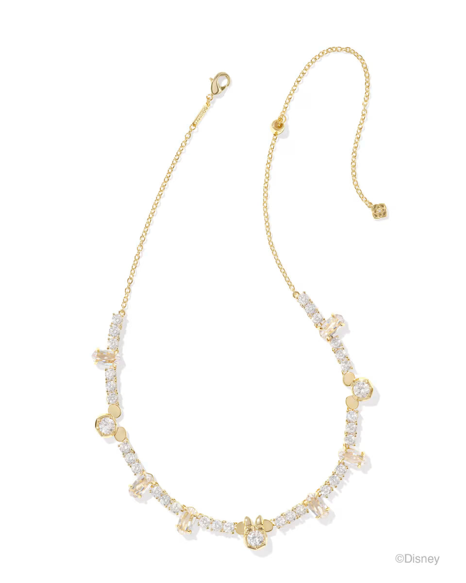 Disney | Kendra Scott Gold Mickey Mouse and Minnie Mouse Tennis Necklace in White CZ