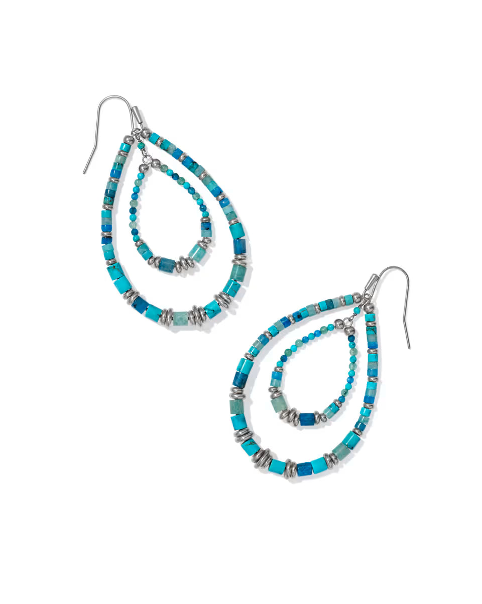 Bree Vintage Gold Open Frame Earrings in Teal Mix