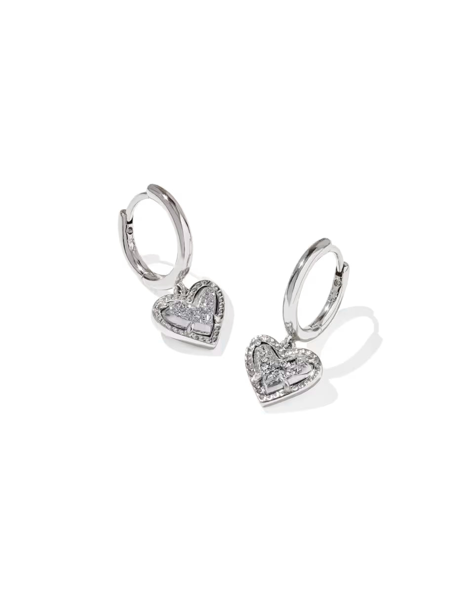 Ari Heart Silver Huggie Earrings in Ivory Mother-of-Pearl