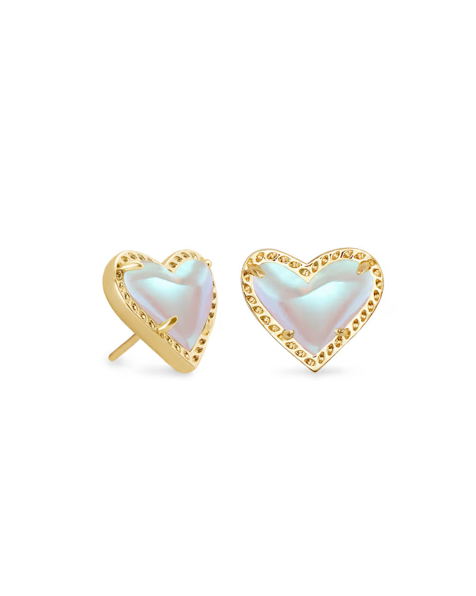 Ari Heart Gold Stud Earrings in Rose Quartz
