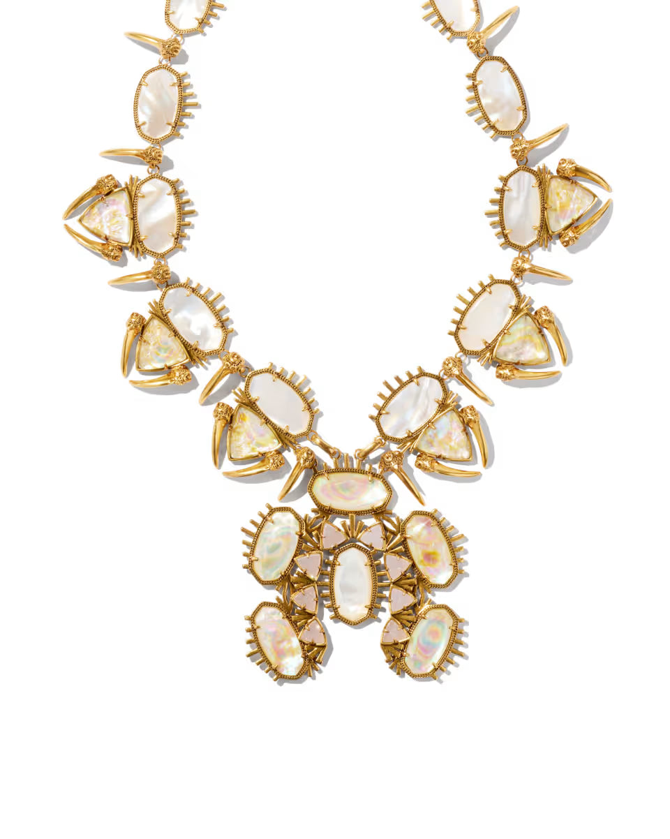 Odessa Vintage Gold Statement Necklace in Iridescent Abalone