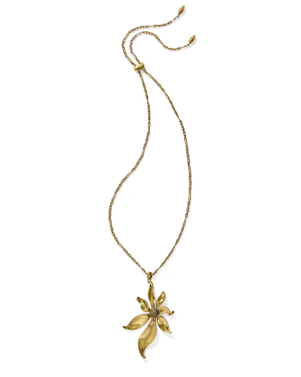 Anya Flower Gold Long Pendant Necklace