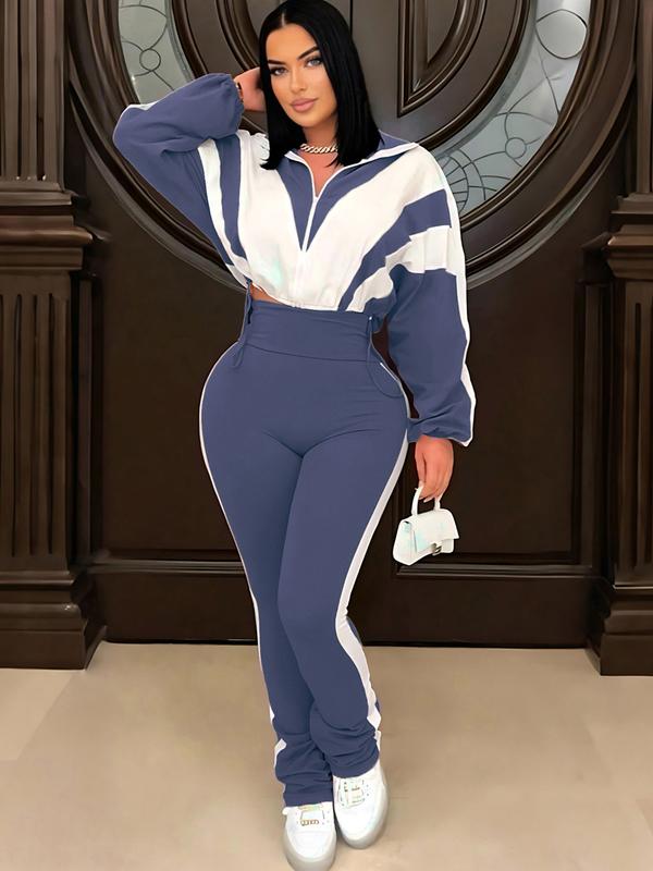 Women's Casual Sweat Suit - Long Sleeve Hoodie & Sweatpants with Pockets, Geometric Pattern Knit Set