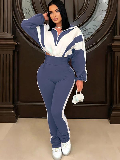 Women's Casual Sweat Suit - Long Sleeve Hoodie & Sweatpants with Pockets, Geometric Pattern Knit Set