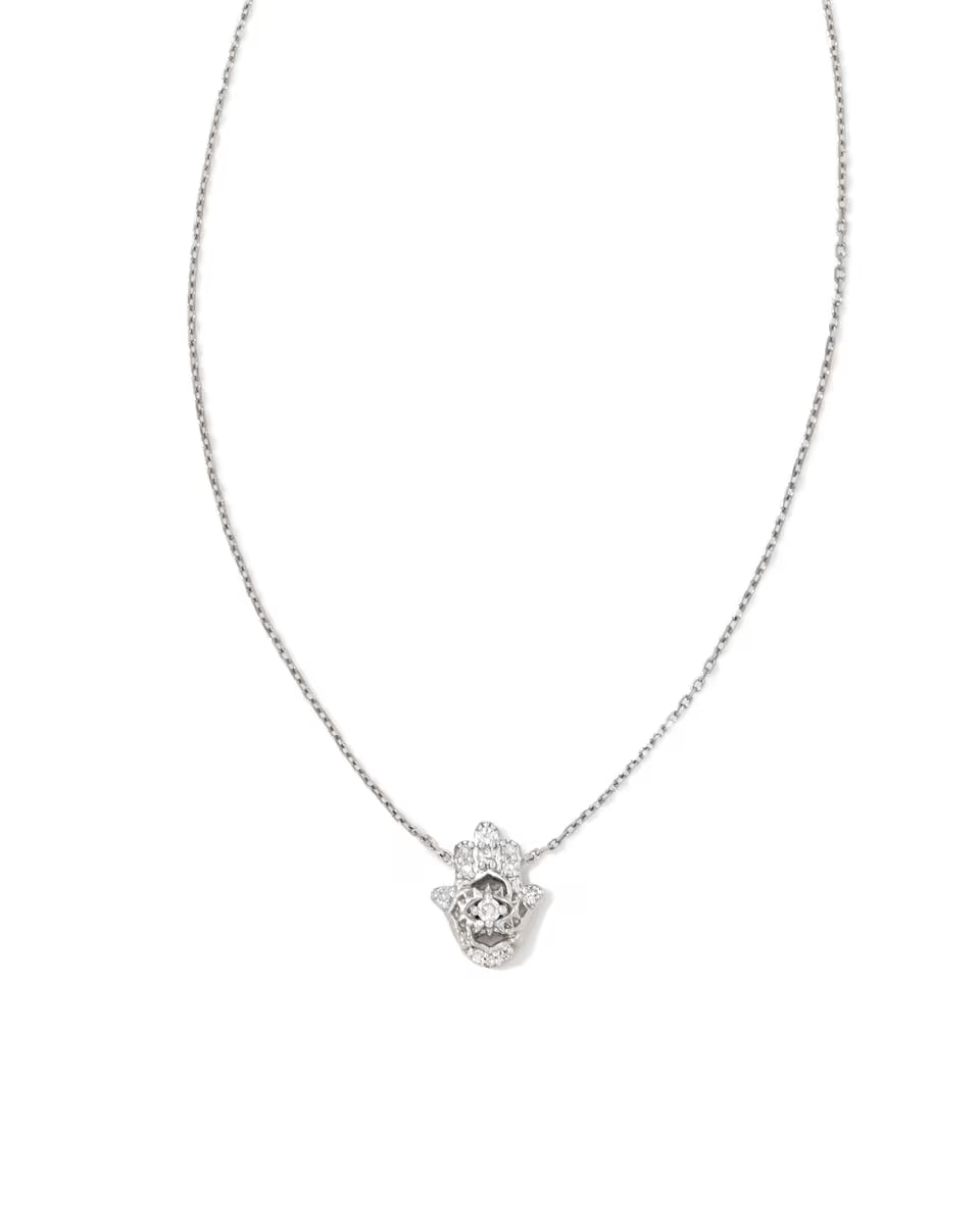 Hamsa 14k White Gold Pendant Necklace in White Diamond