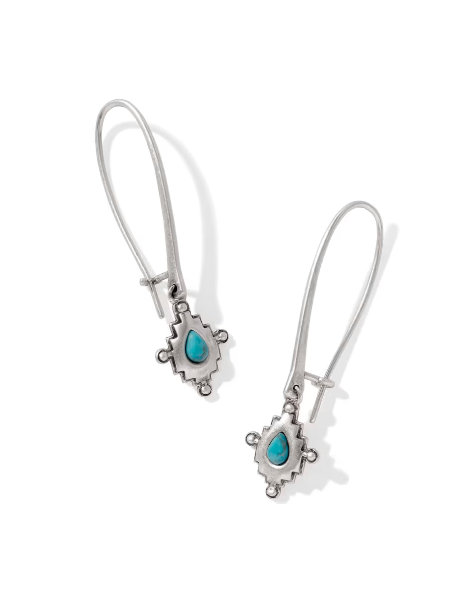 Shera Vintage Silver Wire Drop Earrings in Variegated Dark Teal Magnesite