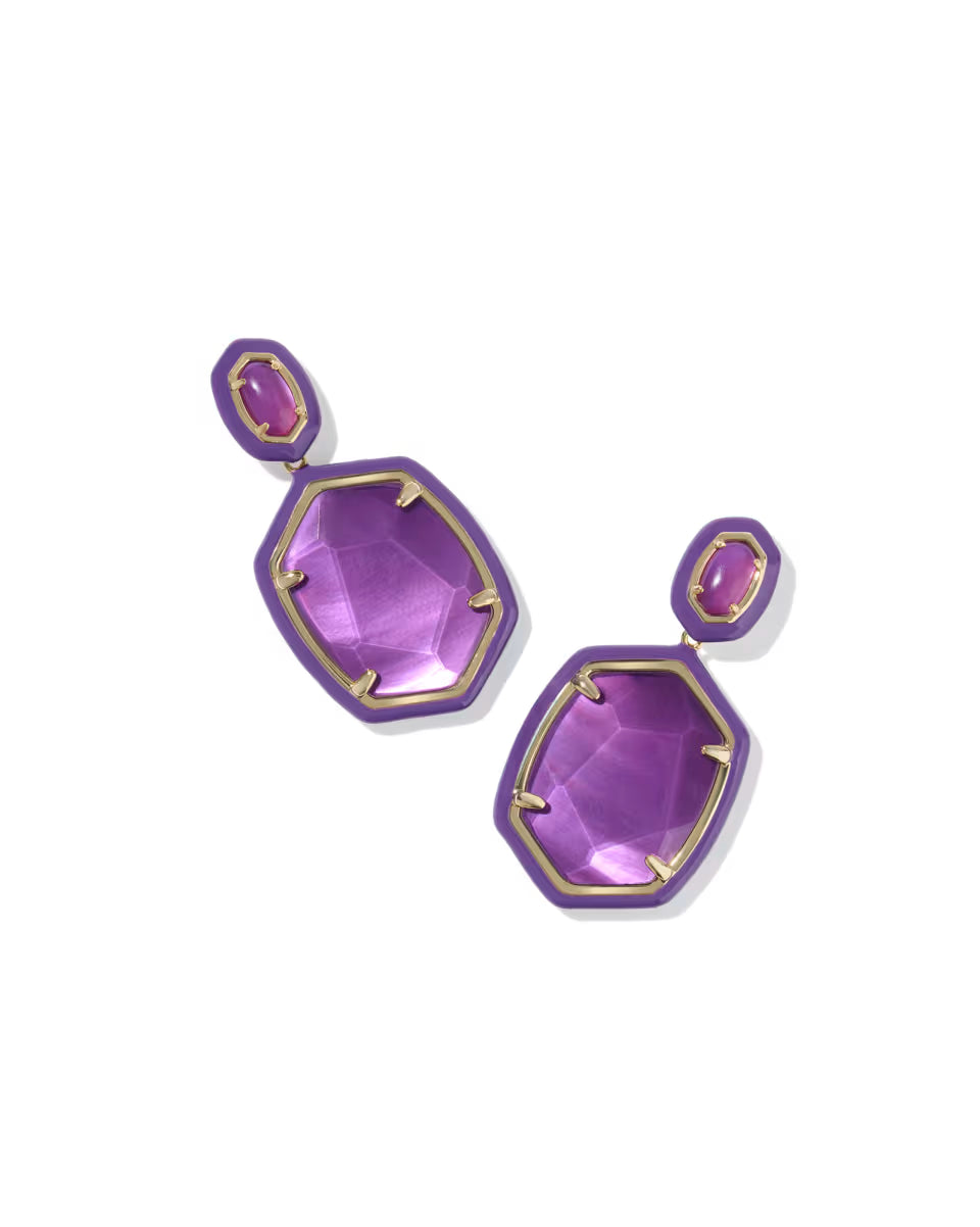 Daphne Enamel Frame Gold Drop Earrings
