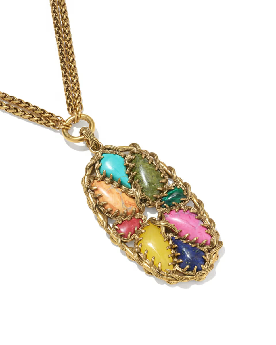 Dolly Parton x Kendra Scott Patchwork Vintage Gold Long Pendant Necklace