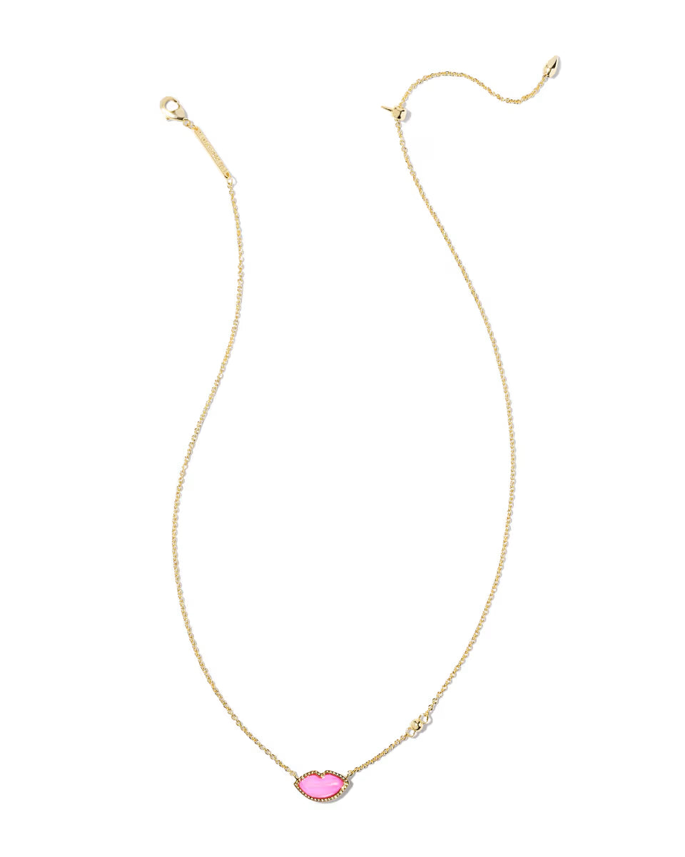 Lips Silver Pendant Necklace in Hot Pink Mother-of-Pearl
