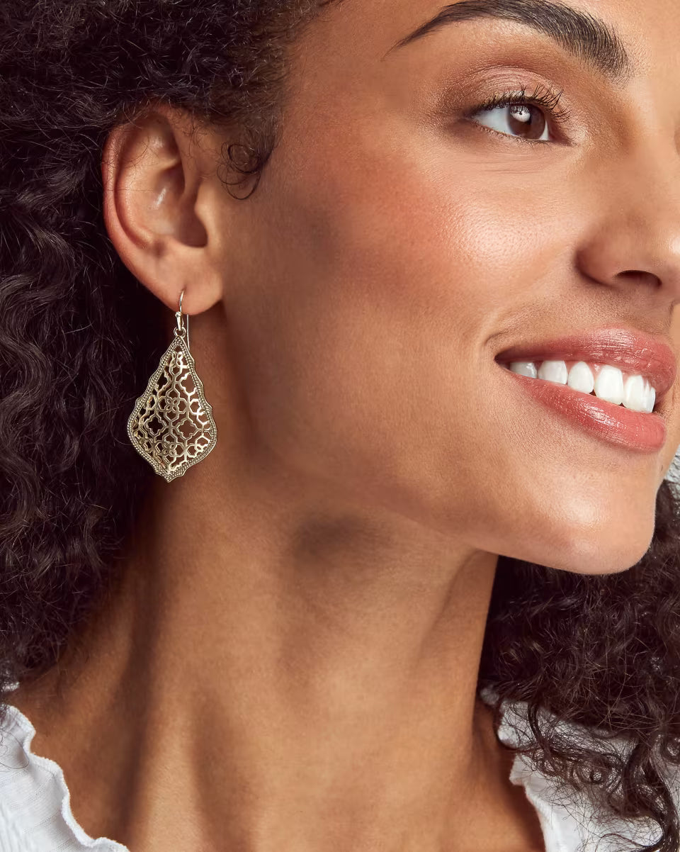 Addie Gold Drop Earrings in Silver Filigree Mix