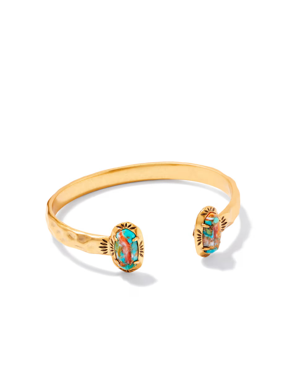 Elton Vintage Gold Etch Frame Cuff Bracelet in Variegated Turquoise Magnesite