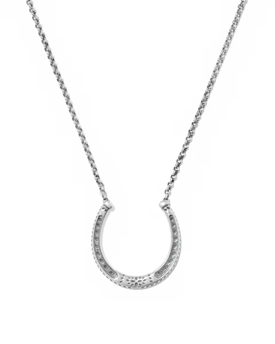 Metal Horseshoe Oxidized Sterling Silver Short Pendant Necklace