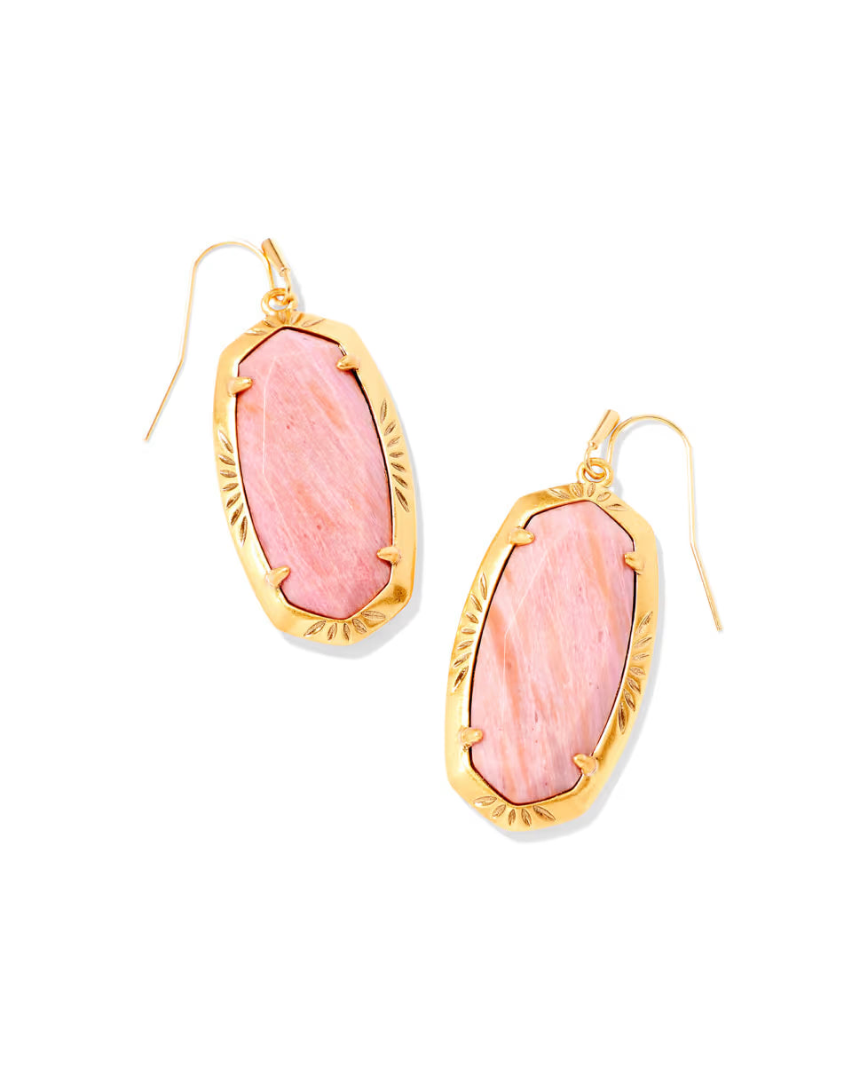 Elle Vintage Gold Etch Frame Drop Earrings in Bronze Veined Turquoise Magnesite Red Oyster