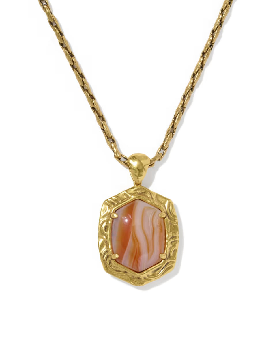 Tiger Striped Daphne Gold Small Long Pendant Necklace