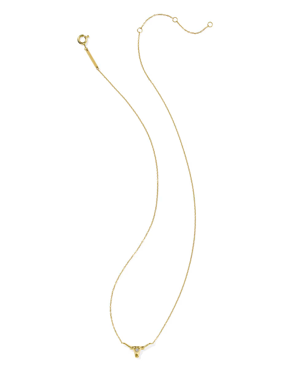 Diamond Accent 14k Yellow Gold Longhorn Necklace in White Diamond