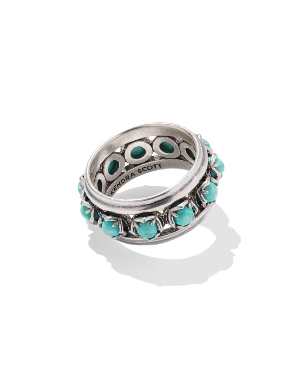 Ida Vintage Gold Band Ring in Variegated Turquoise Magnesite
