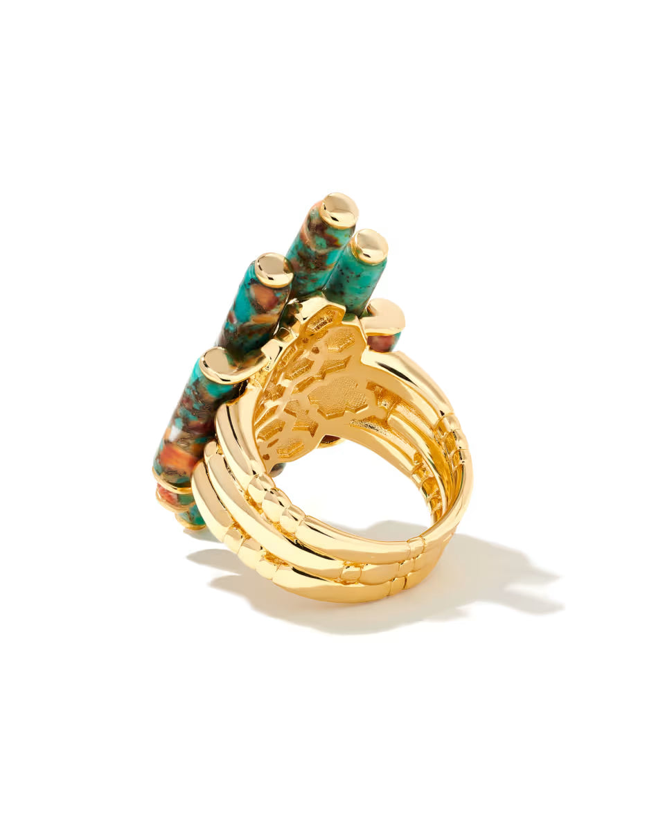 Ember Gold Cocktail Ring in Bronze Veined Turquoise Magnesite Red Oyster