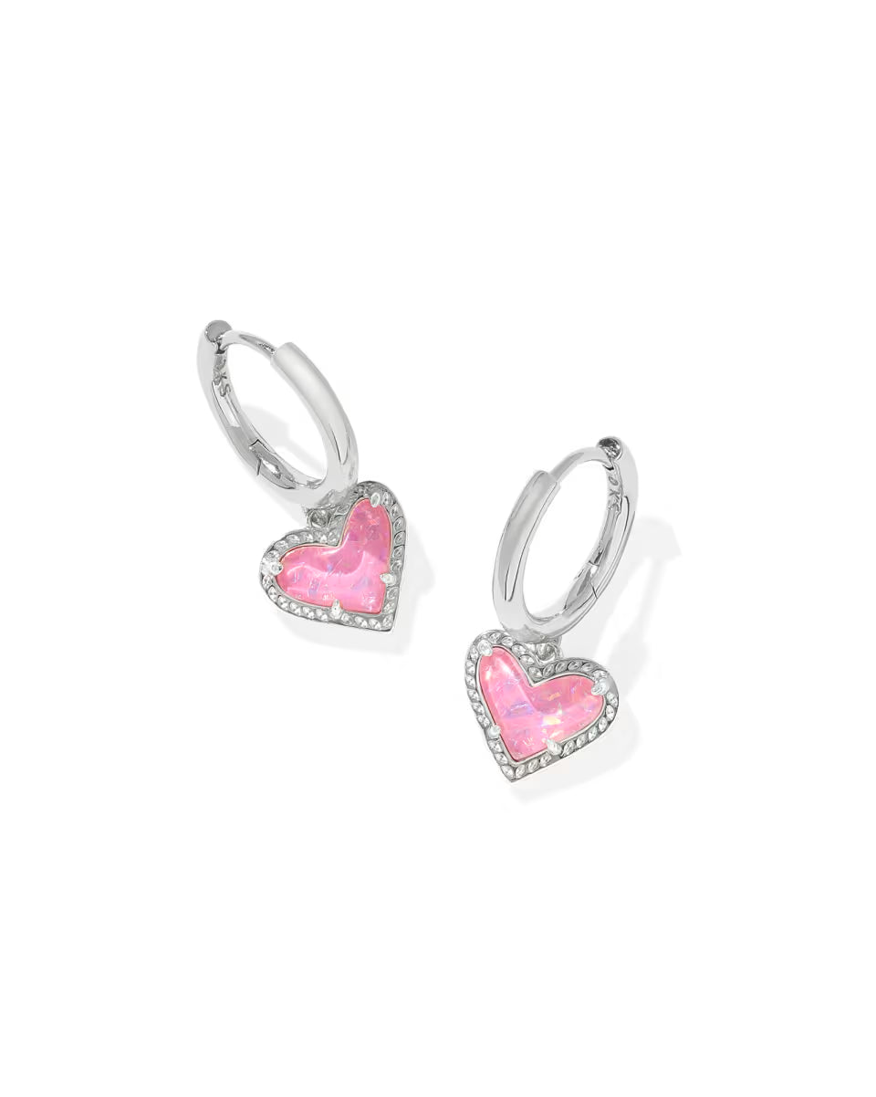 Ari Heart Silver Huggie Earrings in Ivory Mother-of-Pearl