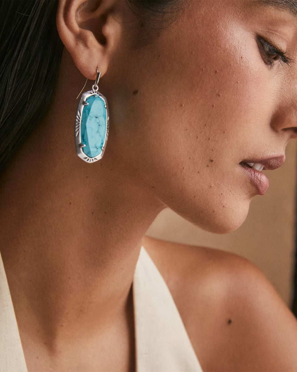 Elle Vintage Silver Etch Frame Drop Earrings in Variegated Turquoise Magnesite