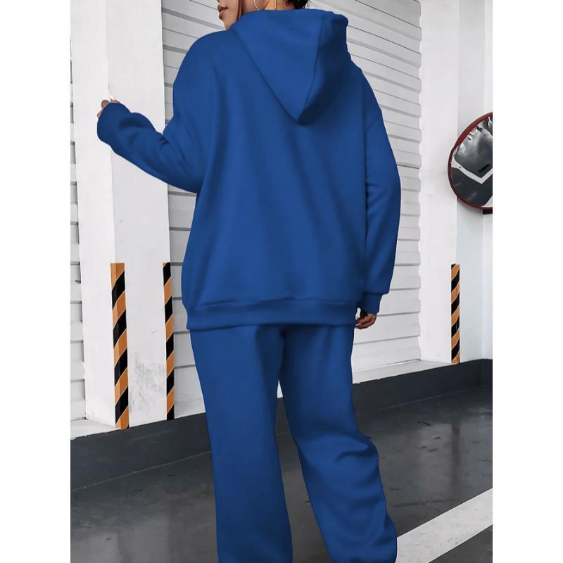 Women's Casual Sweat Suit - Long Sleeve Hoodie & Sweatpants with Pockets, Geometric Pattern Knit Set, Comfortable for Autumn/Winte