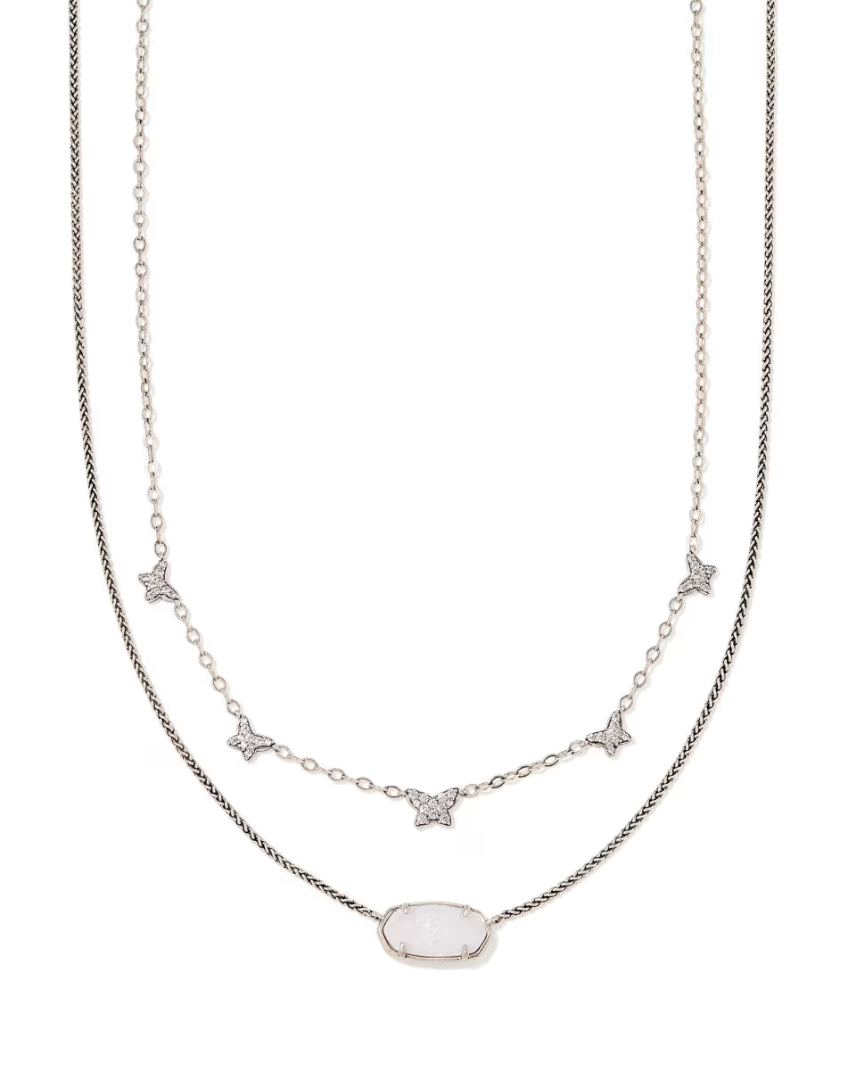 Dolly Parton x Kendra Scott Vintage Silver Elisa Convertible Butterfly Multi Strand Necklace in Iridescent Drusy