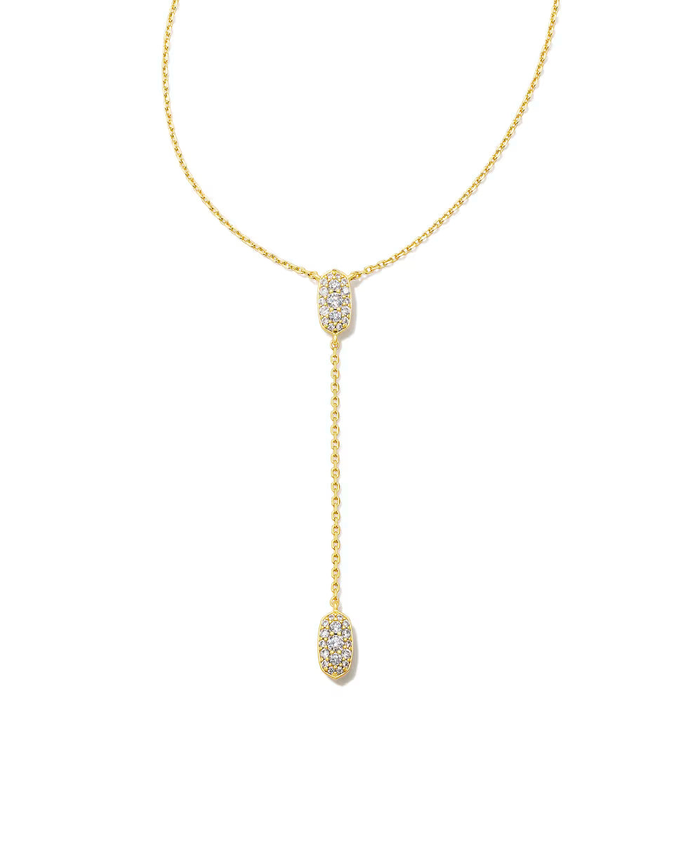 Grayson Gold Y Necklace in White CZ