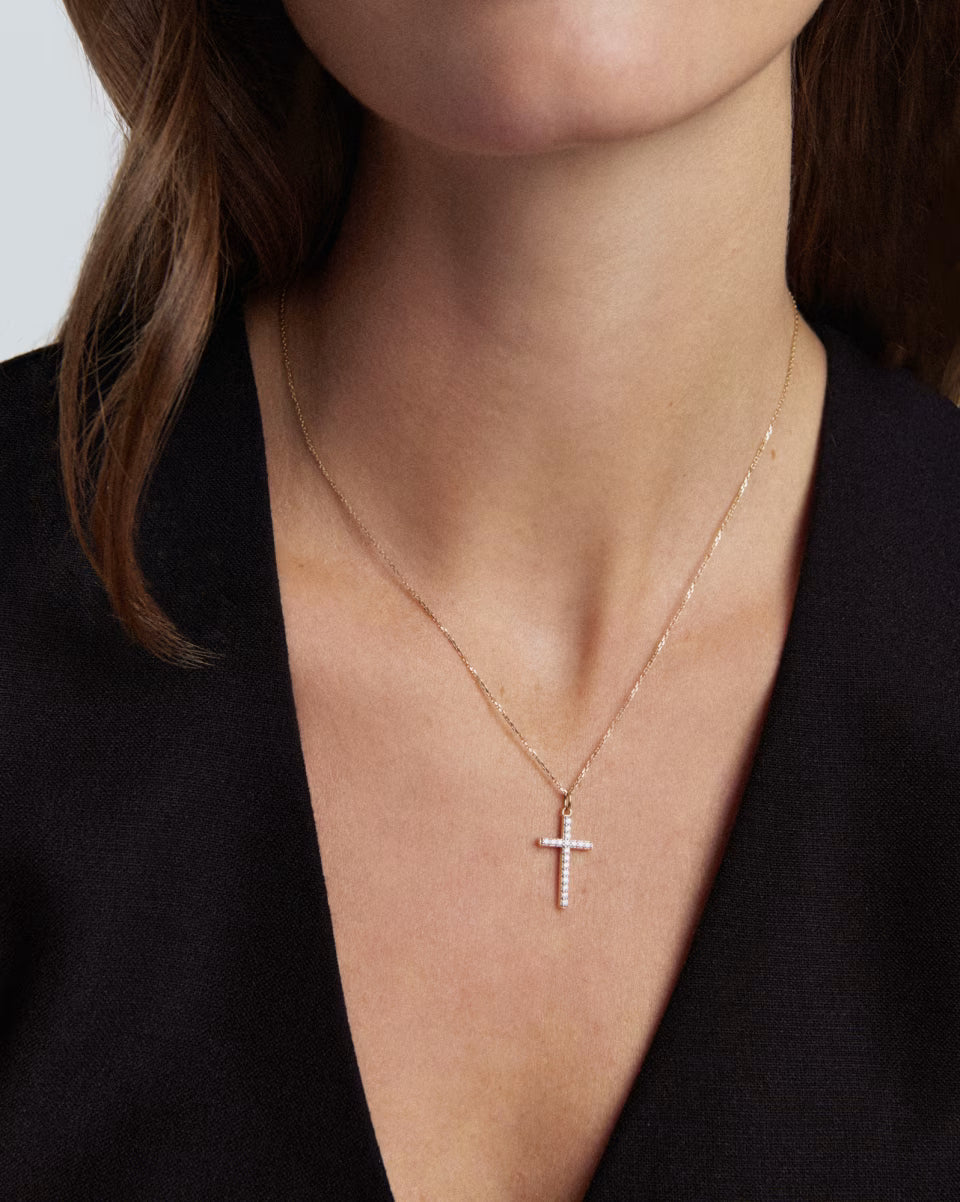 0.23 ct Lab Grown Diamond Cross Pendant Necklace in 14k White Gold