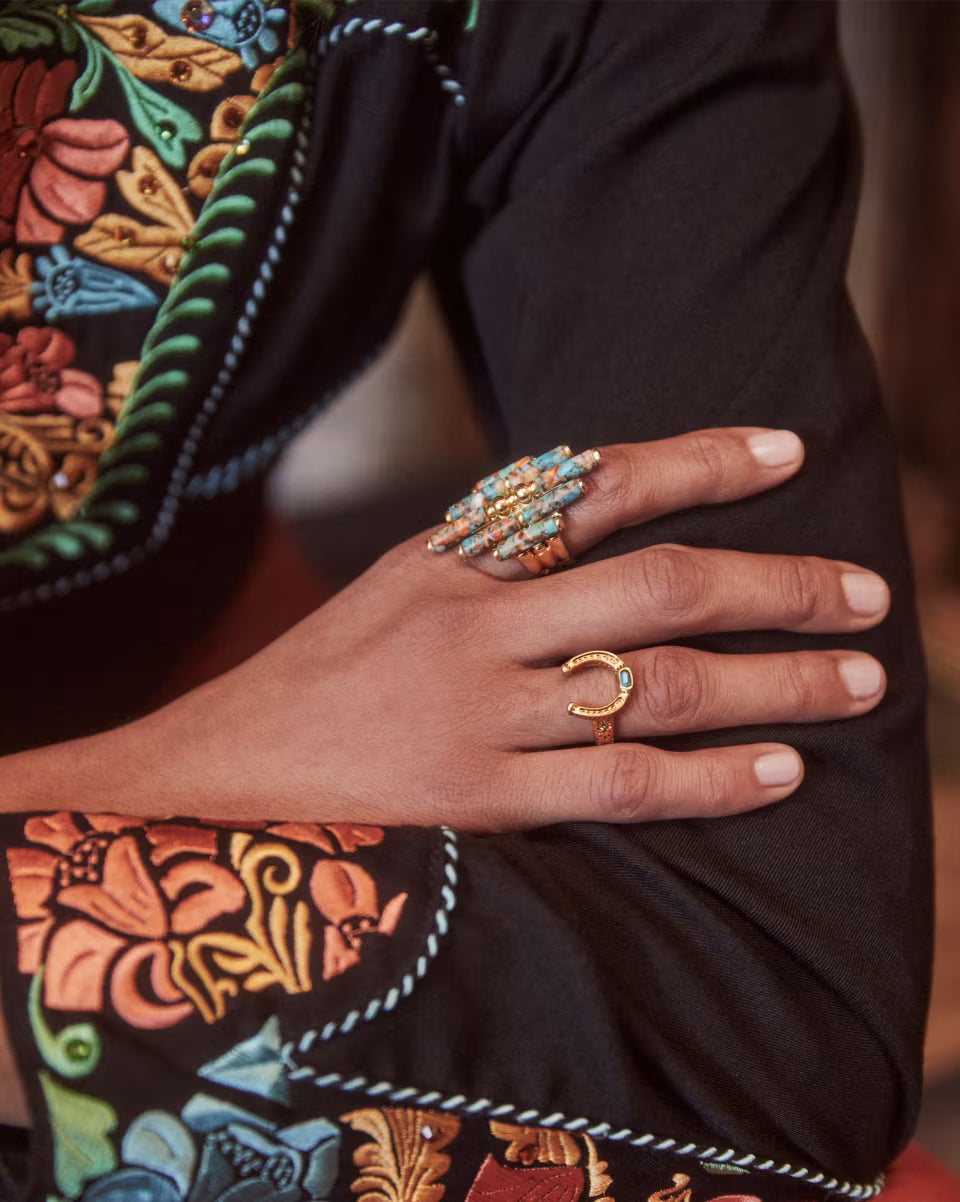 Ember Gold Cocktail Ring in Bronze Veined Turquoise Magnesite Red Oyster