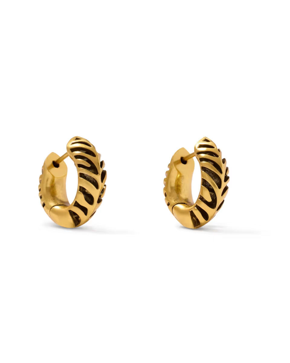Tiger Striped Mikki Vintage Silver Huggie Earrings