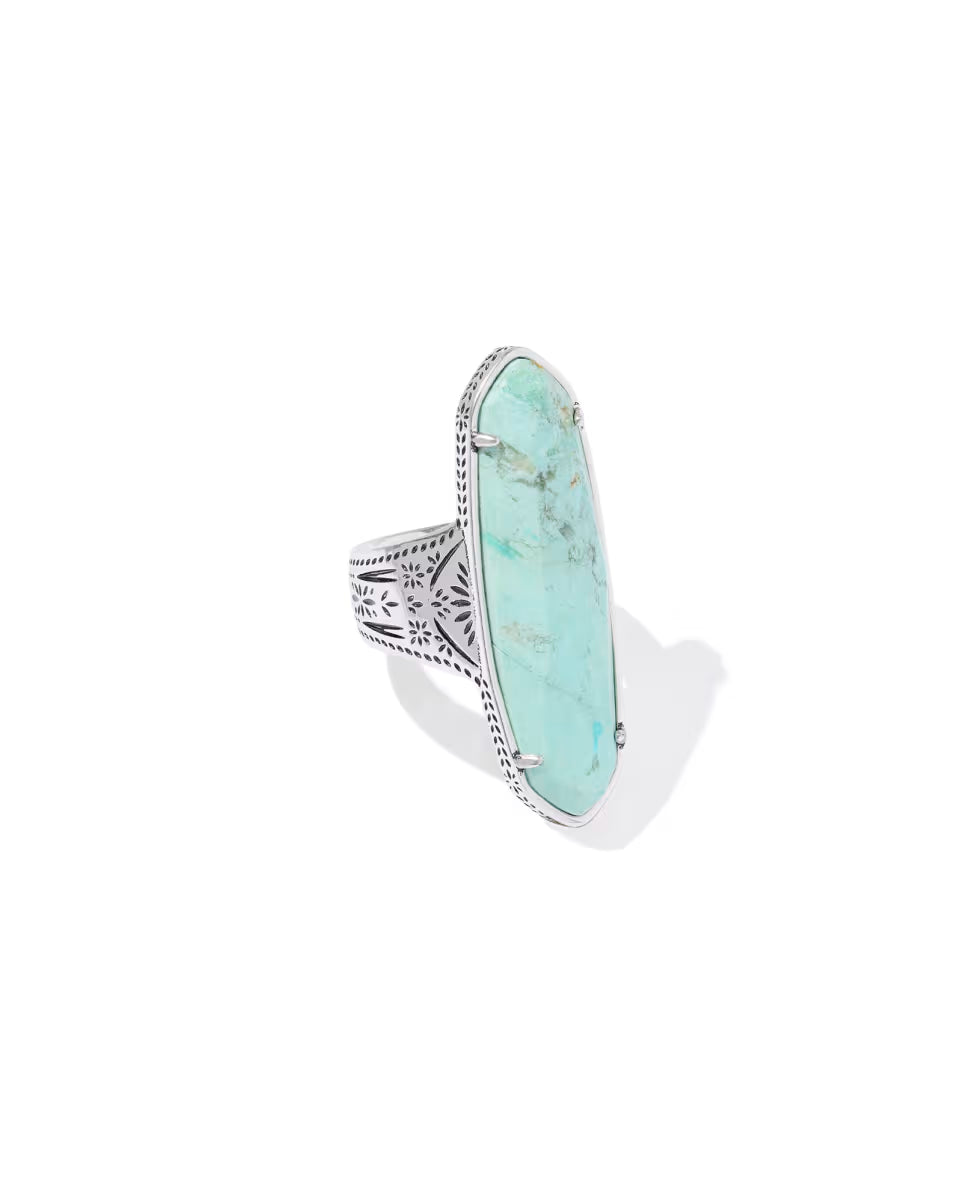 Danielle Elongrated Etch Frame Vintage Silver Ring