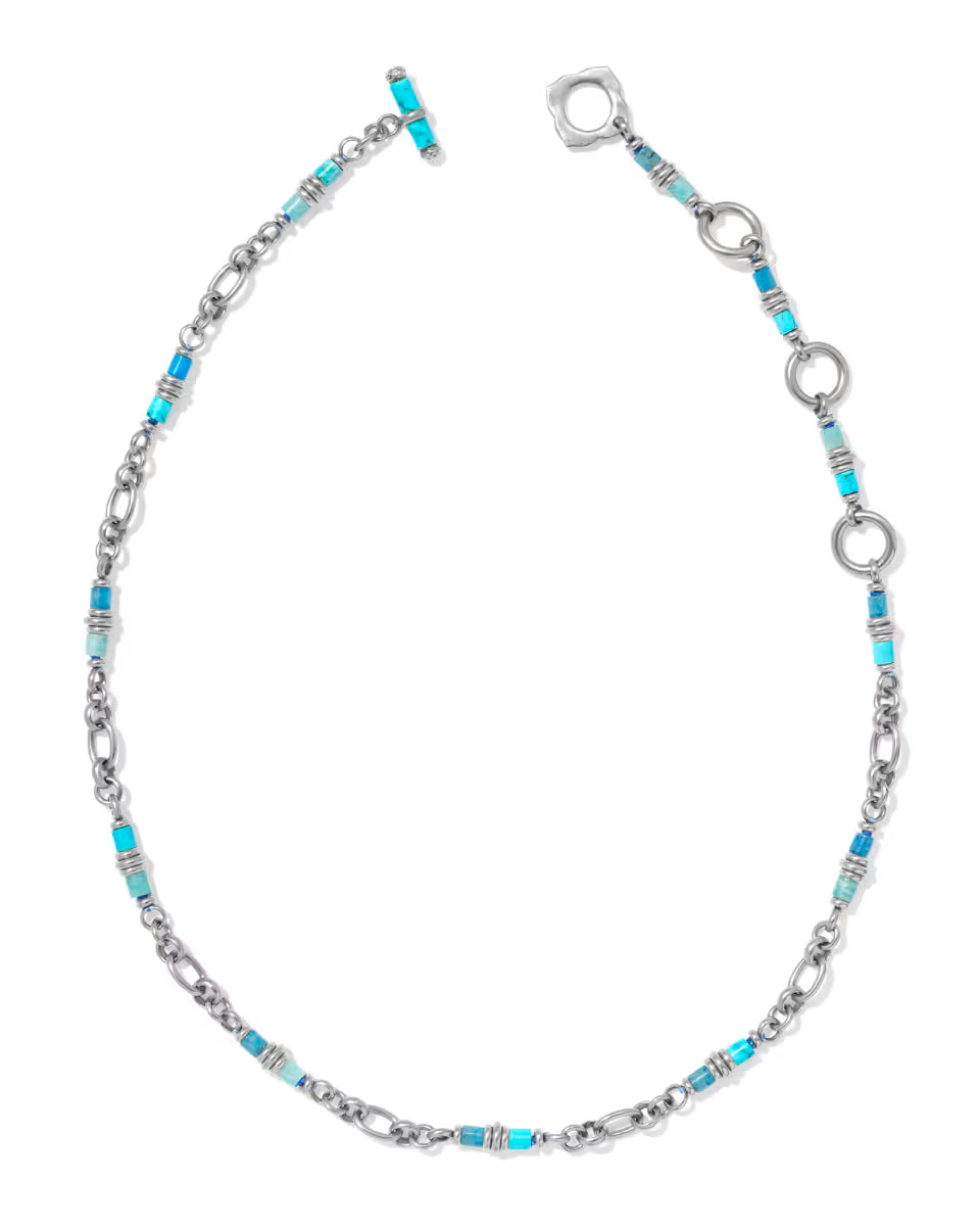 Bree Vintage Gold Chain Necklace in Teal Mix
