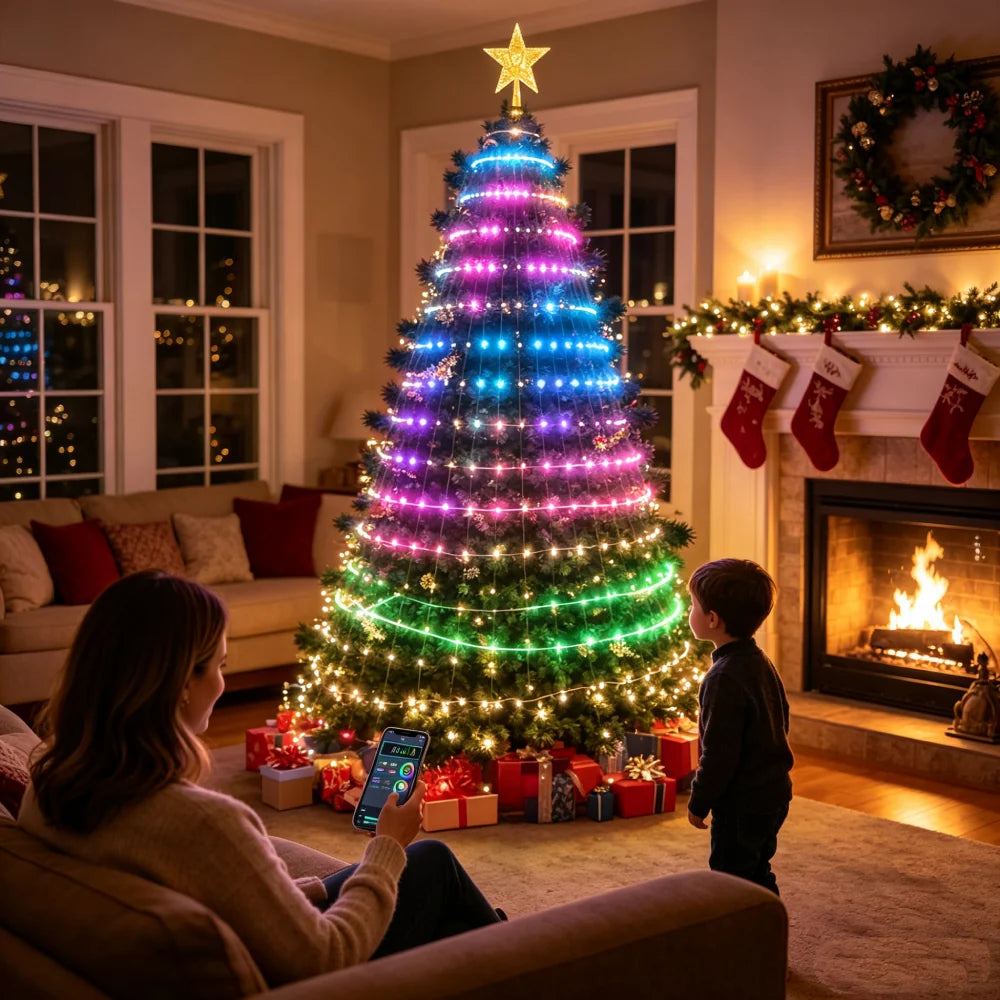 Smart RGBIC Christmas Tree String Lights — Supports Halloween, AIGC, and DIY Light Shows