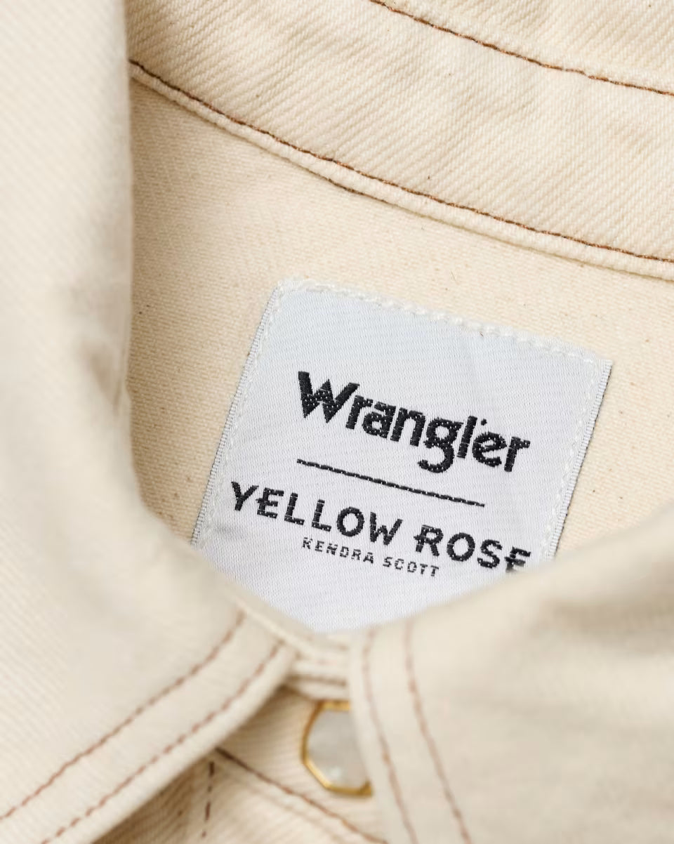 Wrangler® x Yellow Rose by Kendra Scott Denim Studded Western Shacket in Ivory