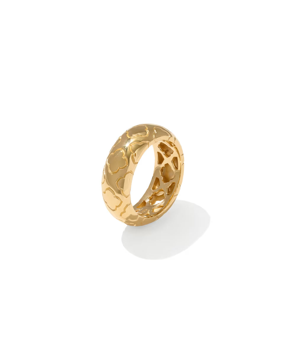 Bold Etched 18k Yellow Gold Vermeil Band Ring