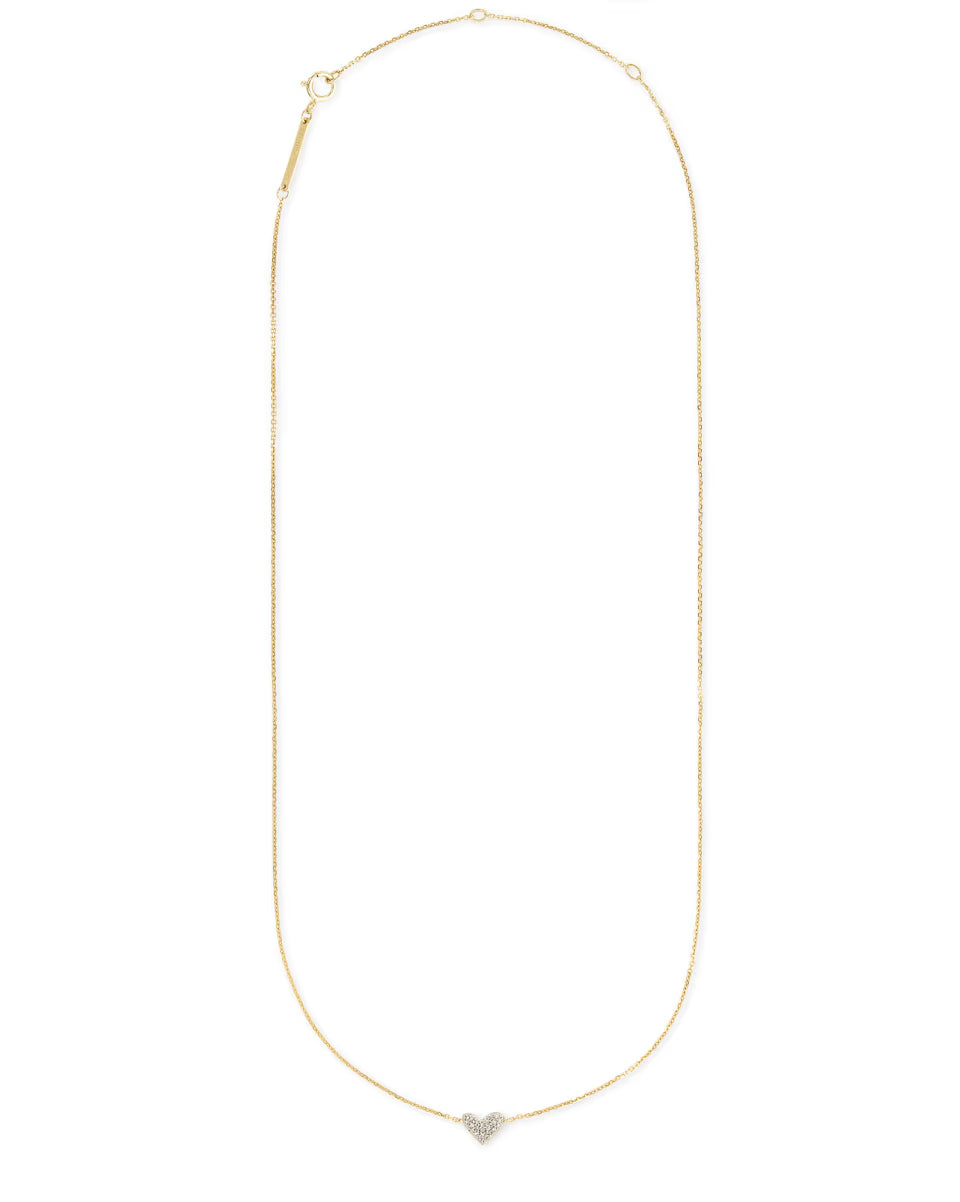 Heart 14k Yellow Gold Pendant Necklace in White Diamonds