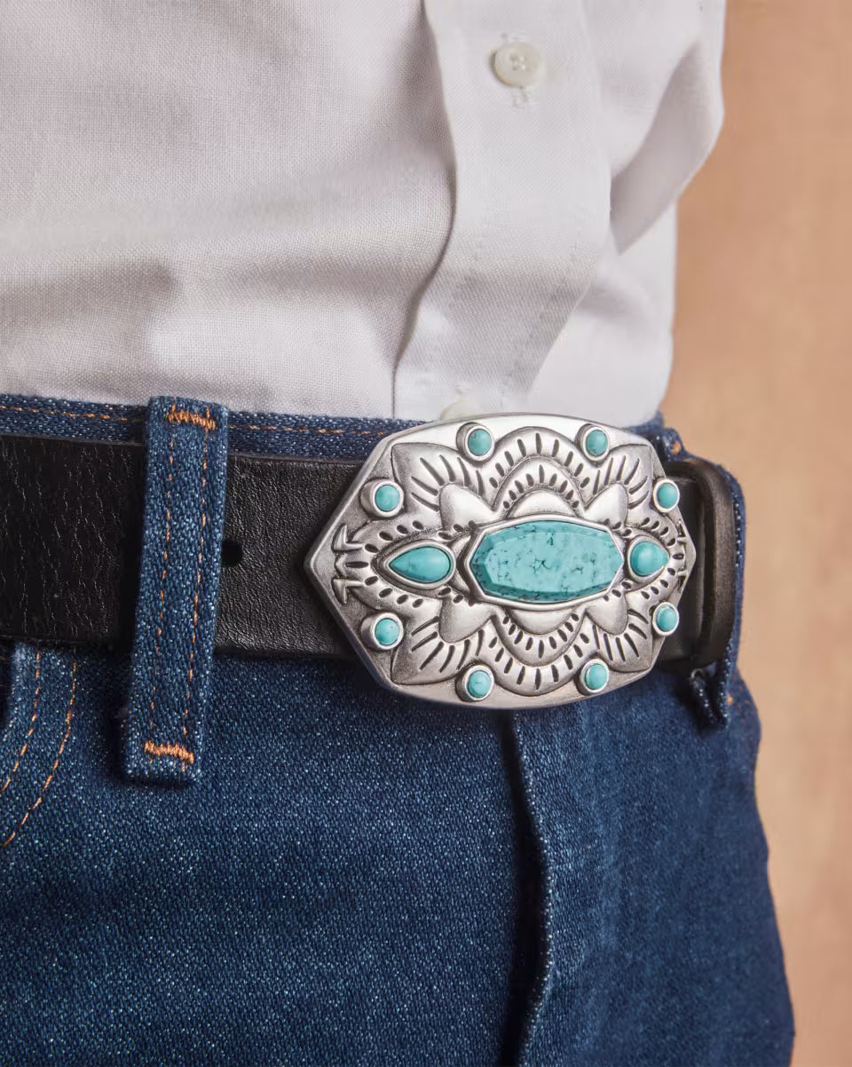 Concho Buckle with Stone in Variegated Turquoise Magnesite