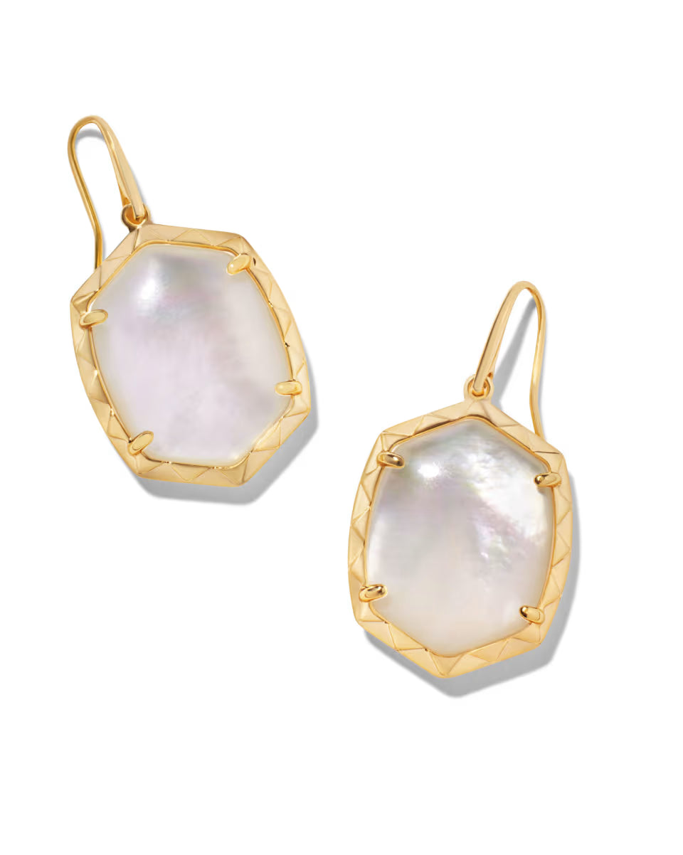 Daphne Gold Drop Earrings in Light Green Mother-of-Pearl